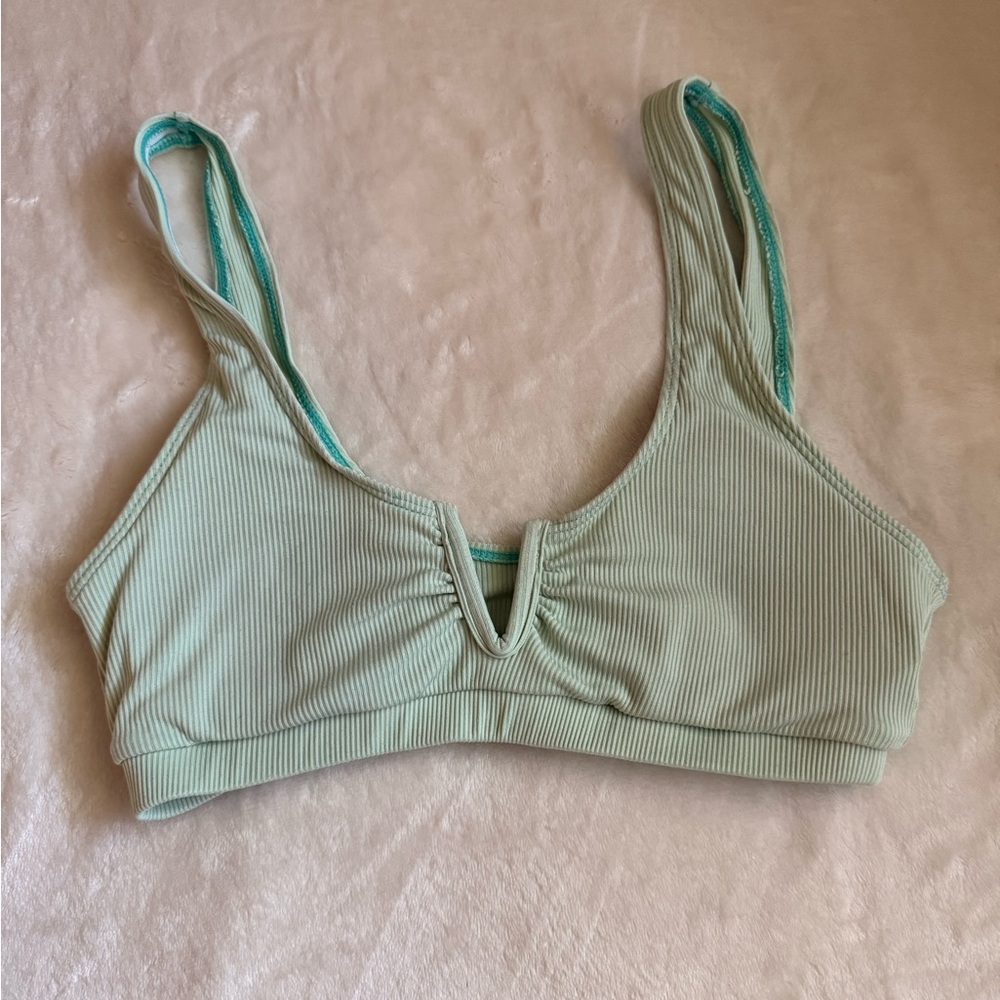 Mint Green Ribbed Bikini Top